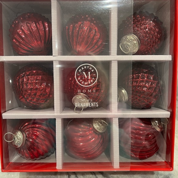 Martha Stewart Red Mercury Glass Kugel Style Christmas Ornaments Set Of 9 New - Picture 1 of 4